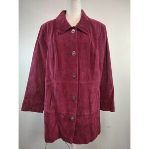 Dennis by Dennis Basso Red Burgundy Leather Mid Length Lined Pea Coat Size 2X